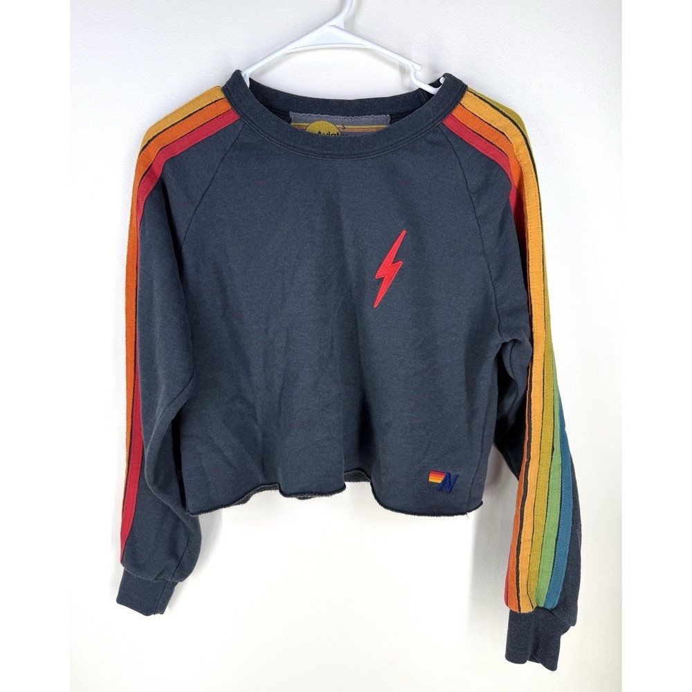 Aviator Nation Bolt Embroidery Classic Cropped Crew Pullover Sweatshirt Size S
